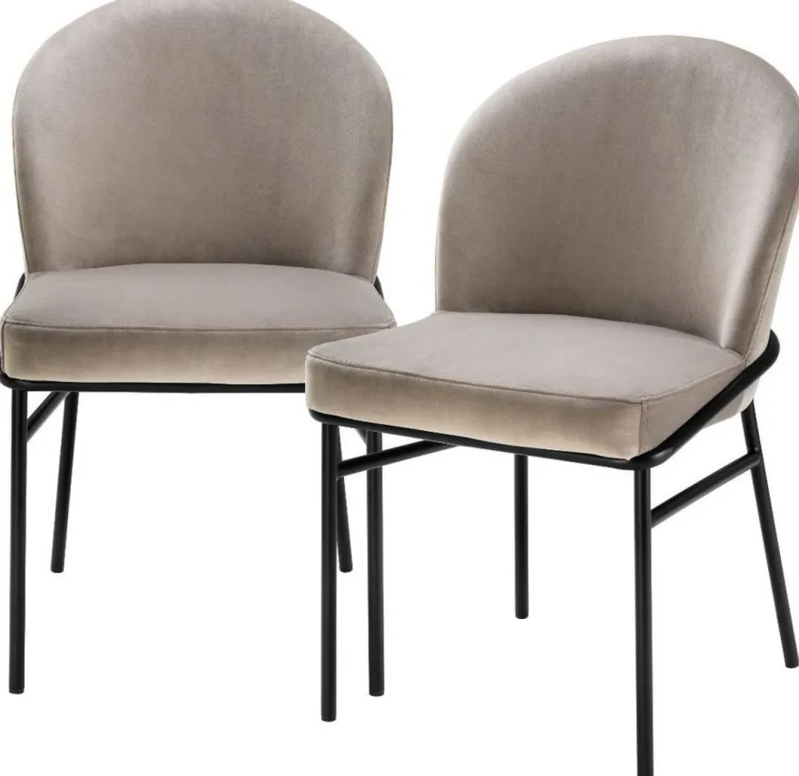 Casa Padrino Luxus Esszimmerstühle Greige / Schwarz 49 x 56 x H. 82 cm - Küchenstühle mit edlem Samtstoff - Esszimmer Set