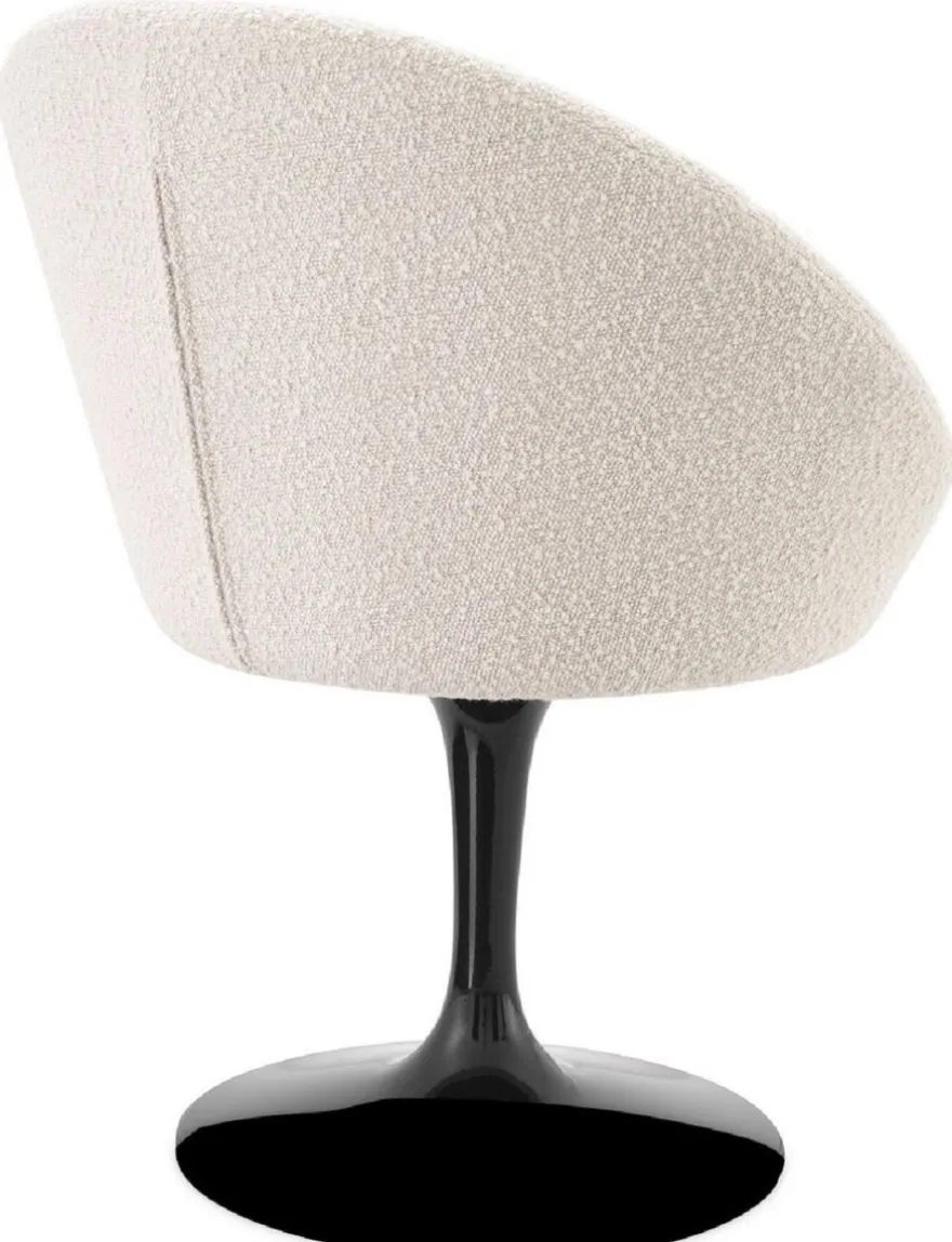 Casa Padrino Luxus Esszimmerstuhl Cremefarben / Schwarz 67 x 57 x H. 78,5 cm - Drehstuhl im 60er Jahre Design - Luxus Esszimmer Möbel