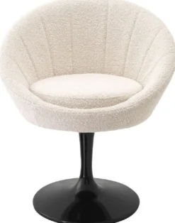 Casa Padrino Luxus Esszimmerstuhl Cremefarben / Schwarz 67 x 57 x H. 78,5 cm - Drehstuhl im 60er Jahre Design - Luxus Esszimmer Möbel