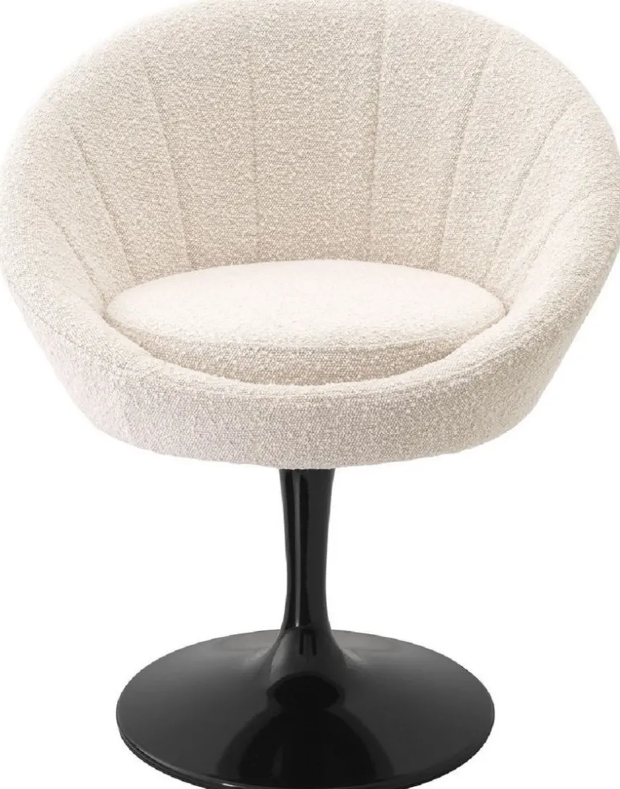 Casa Padrino Luxus Esszimmerstuhl Cremefarben / Schwarz 67 x 57 x H. 78,5 cm - Drehstuhl im 60er Jahre Design - Luxus Esszimmer Möbel