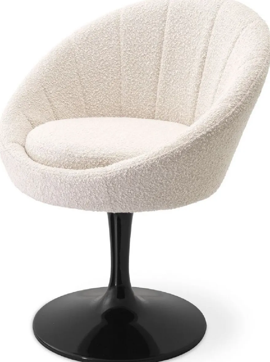 Casa Padrino Luxus Esszimmerstuhl Cremefarben / Schwarz 67 x 57 x H. 78,5 cm - Drehstuhl im 60er Jahre Design - Luxus Esszimmer Möbel