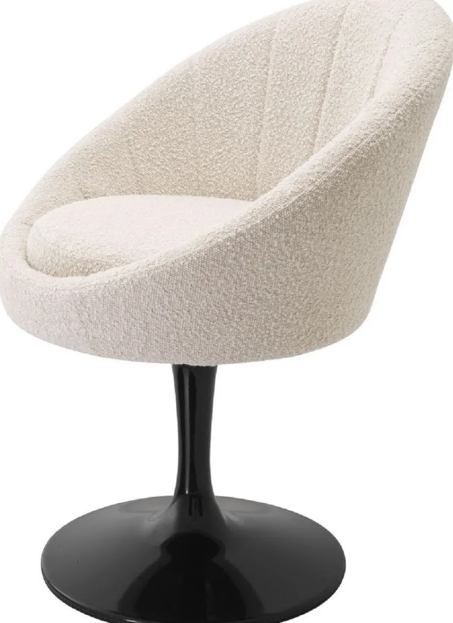 Casa Padrino Luxus Esszimmerstuhl Cremefarben / Schwarz 67 x 57 x H. 78,5 cm - Drehstuhl im 60er Jahre Design - Luxus Esszimmer Möbel