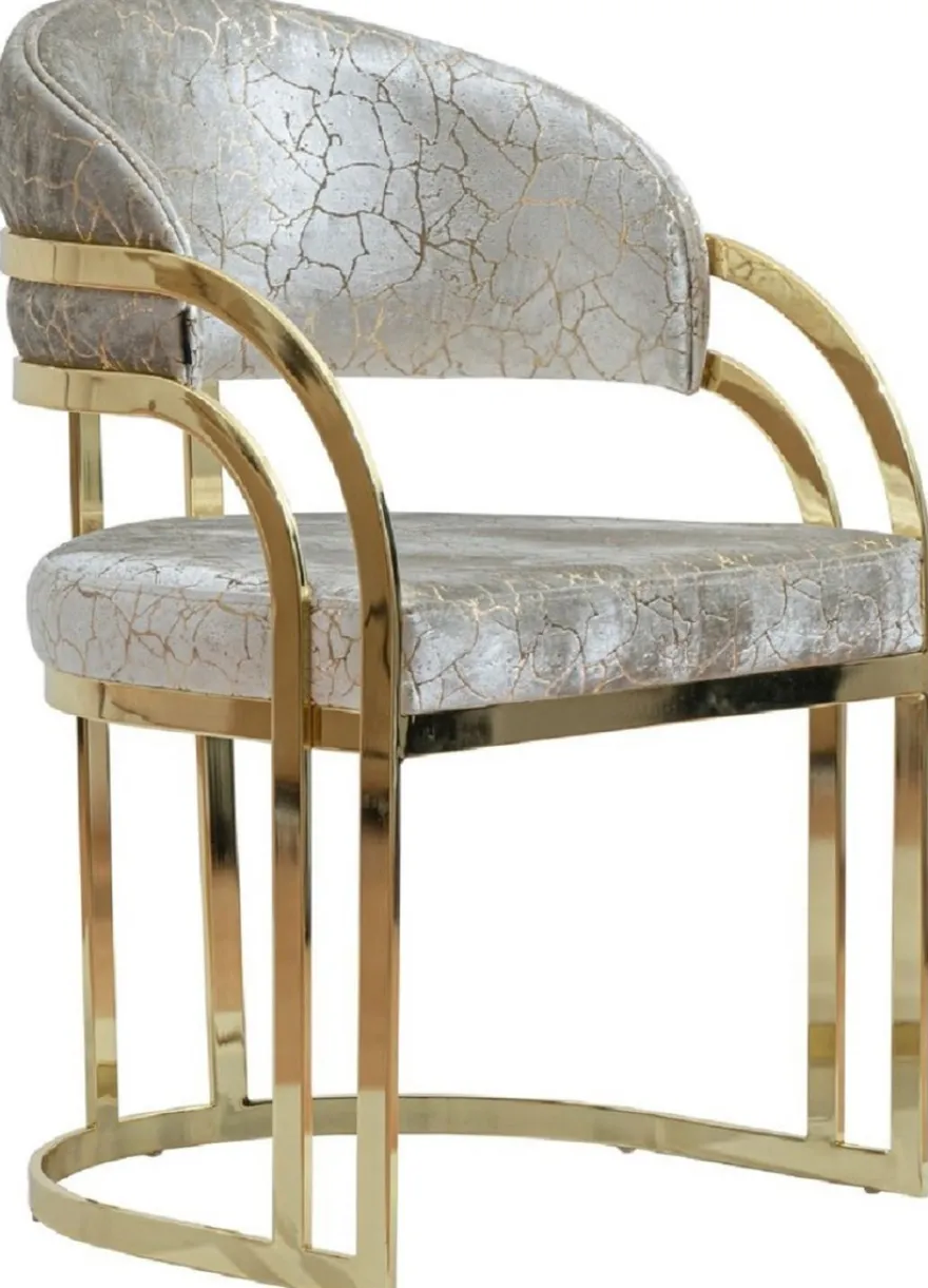 Casa Padrino Luxus Esszimmer Stuhl mit Armlehnen Silber / Gold H. 88 cm