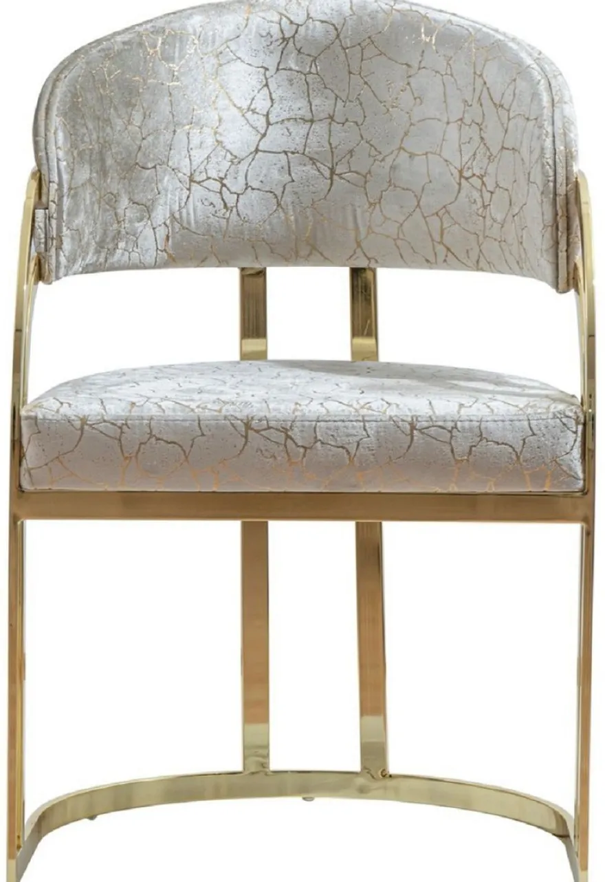 Casa Padrino Luxus Esszimmer Stuhl mit Armlehnen Silber / Gold H. 88 cm