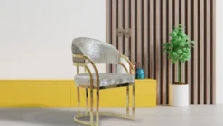Casa Padrino Luxus Esszimmer Stuhl mit Armlehnen Silber / Gold H. 88 cm