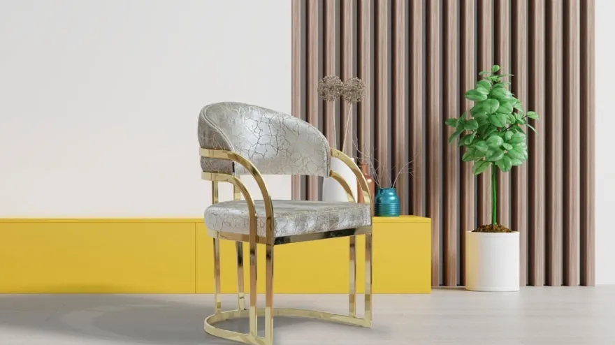 Casa Padrino Luxus Esszimmer Stuhl mit Armlehnen Silber / Gold H. 88 cm