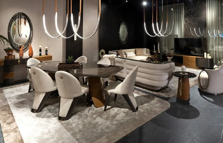 Casa Padrino Luxus Esszimmer Stuhl 6er Set Creme / Grau / Gold 57 x 70 x H. 91,5 - Esszimmer Möbel - Luxus Möbel - Luxus Einrichtung