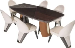 Casa Padrino Luxus Esszimmer Stuhl 6er Set Creme / Grau / Gold 57 x 70 x H. 91,5 - Esszimmer Möbel - Luxus Möbel - Luxus Einrichtung