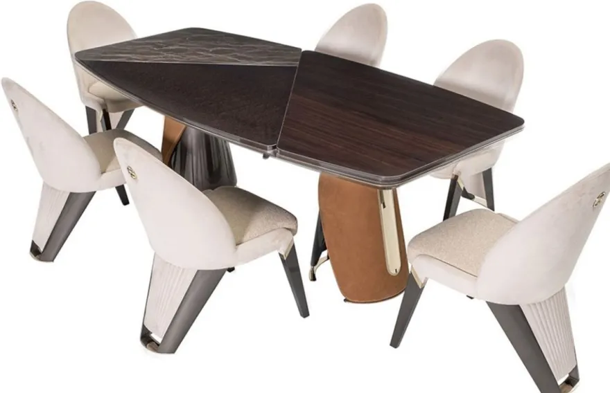 Casa Padrino Luxus Esszimmer Stuhl 6er Set Creme / Grau / Gold 57 x 70 x H. 91,5 - Esszimmer Möbel - Luxus Möbel - Luxus Einrichtung