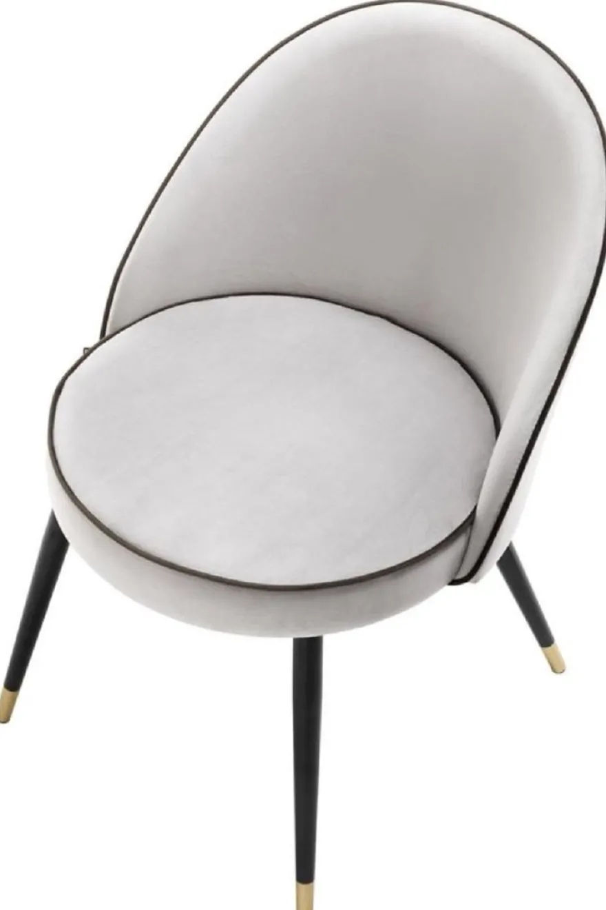 Casa Padrino Luxus Esszimmerstuhl Set Hellgrau / Schwarz / Messing 55 x 64 x H. 83 cm - Esszimmermöbel - Luxus Kollektion