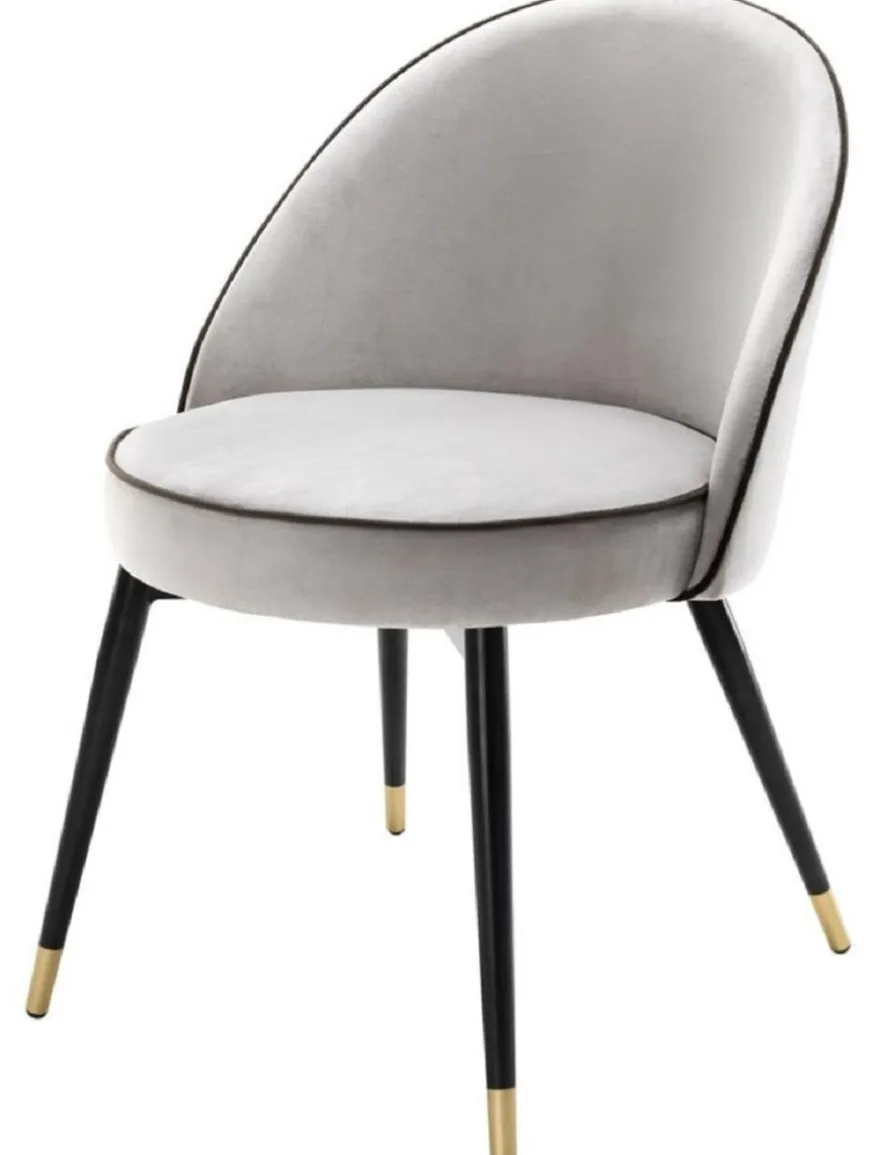 Casa Padrino Luxus Esszimmerstuhl Set Hellgrau / Schwarz / Messing 55 x 64 x H. 83 cm - Esszimmermöbel - Luxus Kollektion