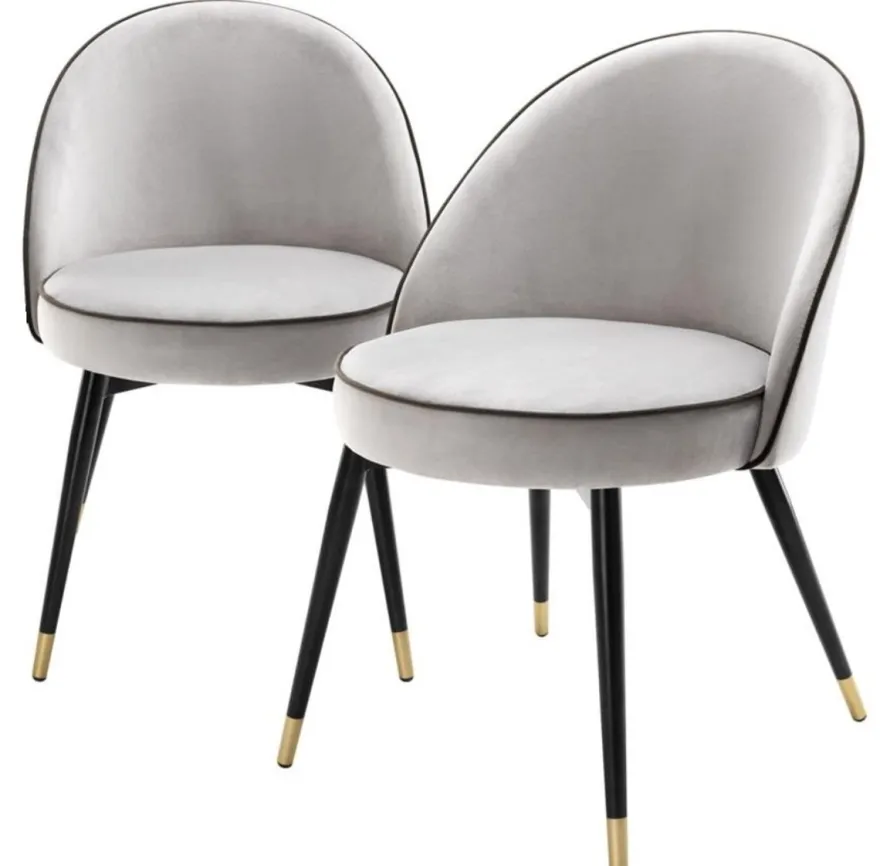 Casa Padrino Luxus Esszimmerstuhl Set Hellgrau / Schwarz / Messing 55 x 64 x H. 83 cm - Esszimmermöbel - Luxus Kollektion