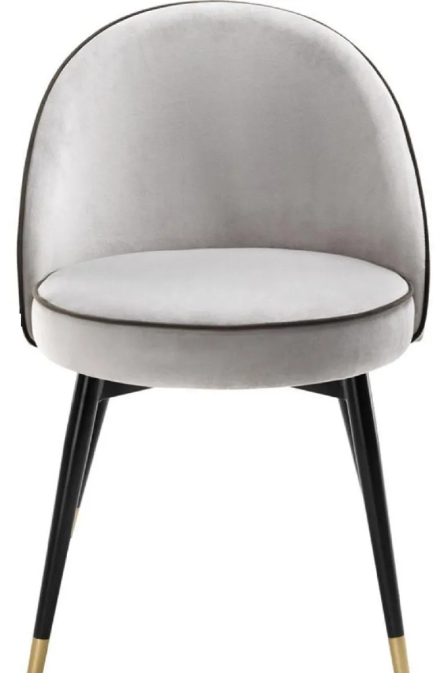 Casa Padrino Luxus Esszimmerstuhl Set Hellgrau / Schwarz / Messing 55 x 64 x H. 83 cm - Esszimmermöbel - Luxus Kollektion