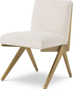 Casa Padrino Luxus Esszimmerstuhl Creme / Messingfarben 54,5 x 62 x H. 80 cm - Luxus Esszimmer Möbel