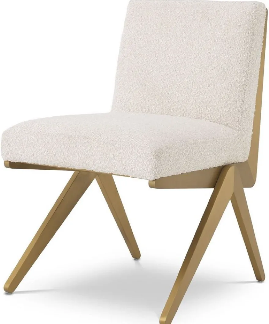 Casa Padrino Luxus Esszimmerstuhl Creme / Messingfarben 54,5 x 62 x H. 80 cm - Luxus Esszimmer Möbel