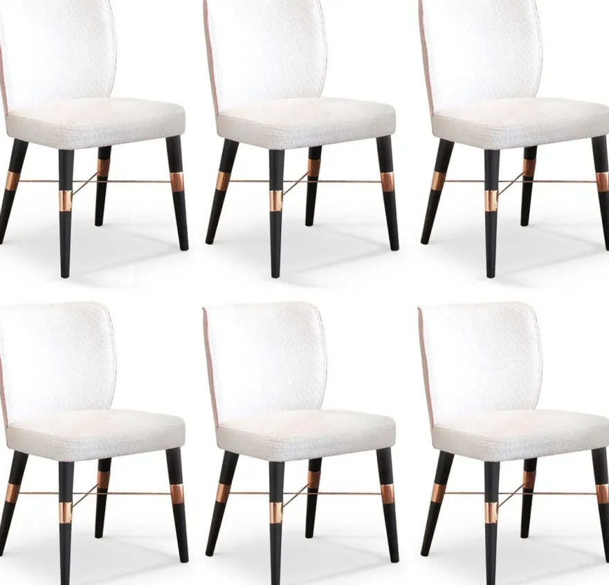 Casa Padrino Luxus Esszimmer Stuhl 6er Set Weiß / Schwarz / Kupfer 50 x 54 x H. 83 cm - Esszimmer Möbel - Restaurant Möbel - Hotel Möbel - Luxus Möbel - Luxus Kollektion