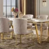 Casa Padrino Luxus Esszimmer Set Weiß / Grau / Gold - 1 Esstisch & 4 Esszimmerstühle - Moderne Esszimmer Möbel