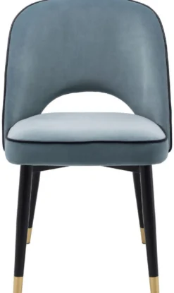 Casa Padrino Luxus Esszimmerstuhl Set Blau / Schwarz / Messing 53 x 56 x H. 84 cm - Esszimmerstühle mit edlem Samtstoff - Esszimmer Möbel