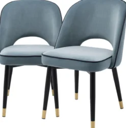 Casa Padrino Luxus Esszimmerstuhl Set Blau / Schwarz / Messing 53 x 56 x H. 84 cm - Esszimmerstühle mit edlem Samtstoff - Esszimmer Möbel