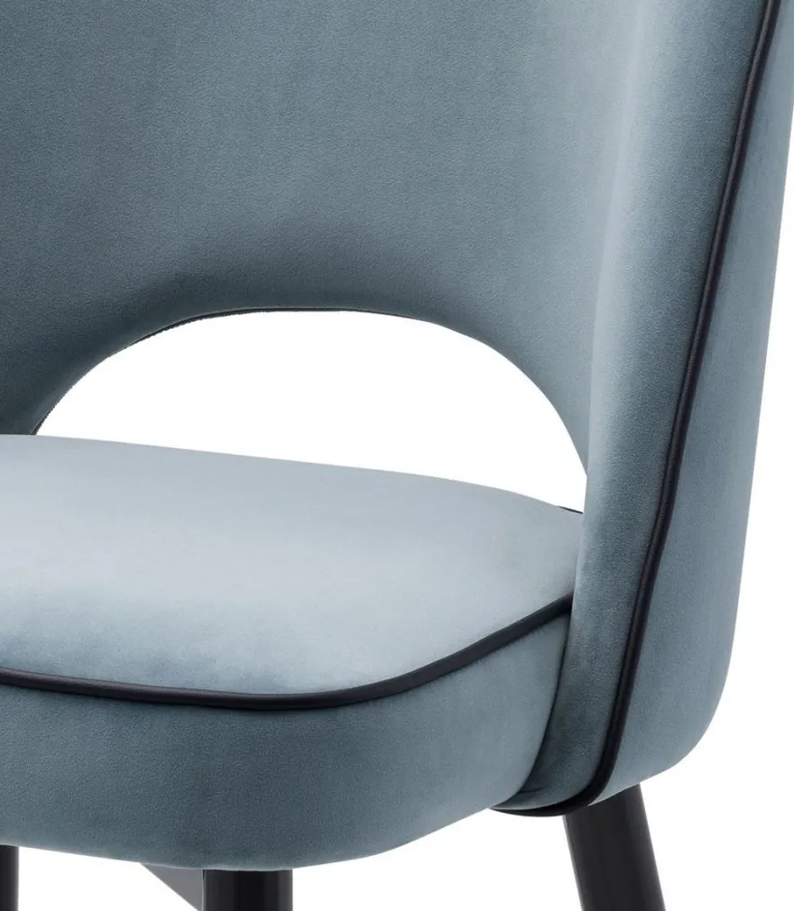 Casa Padrino Luxus Esszimmerstuhl Set Blau / Schwarz / Messing 53 x 56 x H. 84 cm - Esszimmerstühle mit edlem Samtstoff - Esszimmer Möbel