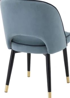 Casa Padrino Luxus Esszimmerstuhl Set Blau / Schwarz / Messing 53 x 56 x H. 84 cm - Esszimmerstühle mit edlem Samtstoff - Esszimmer Möbel