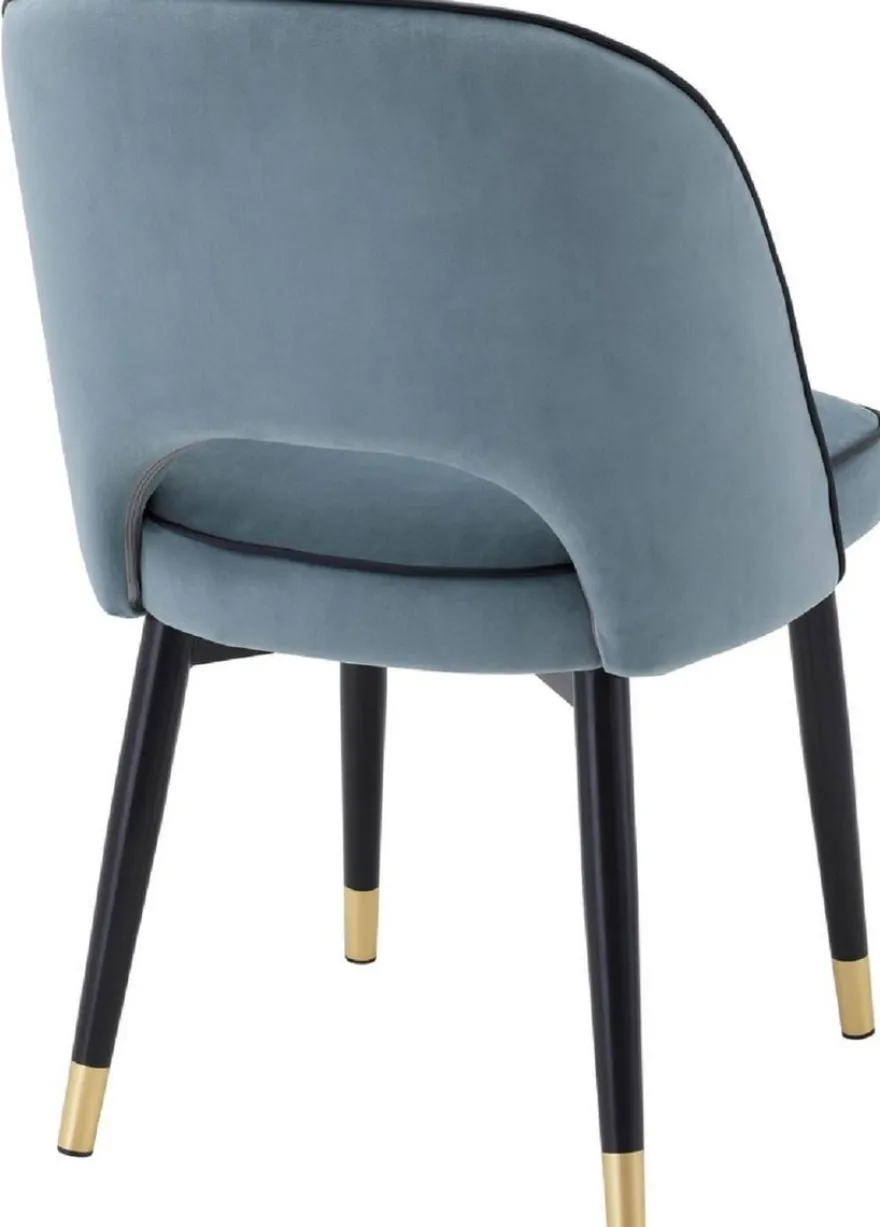 Casa Padrino Luxus Esszimmerstuhl Set Blau / Schwarz / Messing 53 x 56 x H. 84 cm - Esszimmerstühle mit edlem Samtstoff - Esszimmer Möbel