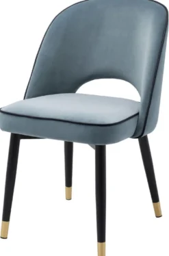 Casa Padrino Luxus Esszimmerstuhl Set Blau / Schwarz / Messing 53 x 56 x H. 84 cm - Esszimmerstühle mit edlem Samtstoff - Esszimmer Möbel