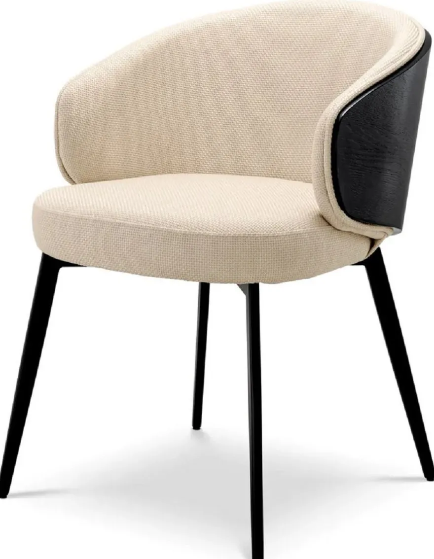 Casa Padrino Luxus Esszimmer Stuhl Sandfarben / Schwarz 57 x 62 x H. 77 cm - Küchenstuhl mit Armlehnen - Esszimmer Möbel - Luxus Möbel - Luxus Qualität