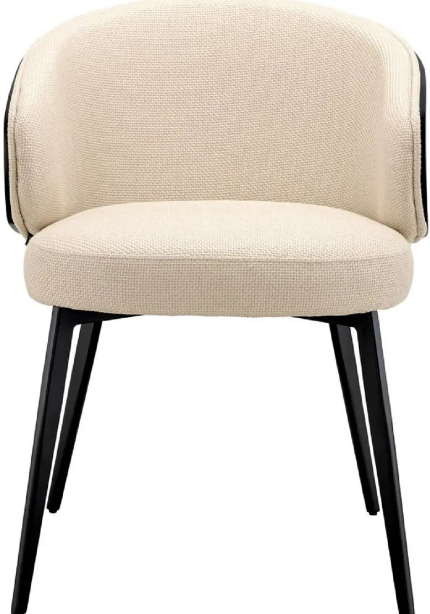 Casa Padrino Luxus Esszimmer Stuhl Sandfarben / Schwarz 57 x 62 x H. 77 cm - Küchenstuhl mit Armlehnen - Esszimmer Möbel - Luxus Möbel - Luxus Qualität