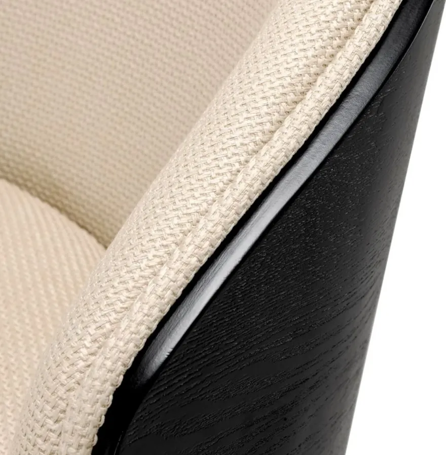 Casa Padrino Luxus Esszimmer Stuhl Sandfarben / Schwarz 57 x 62 x H. 77 cm - Küchenstuhl mit Armlehnen - Esszimmer Möbel - Luxus Möbel - Luxus Qualität