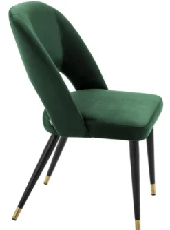 Casa Padrino Luxus Esszimmerstuhl in Grün und Schwarz - Edler Stuhl mit Messing-Akzenten - 52 x 58 x H. 85 cm