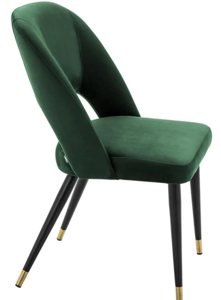Casa Padrino Luxus Esszimmerstuhl in Grün und Schwarz - Edler Stuhl mit Messing-Akzenten - 52 x 58 x H. 85 cm