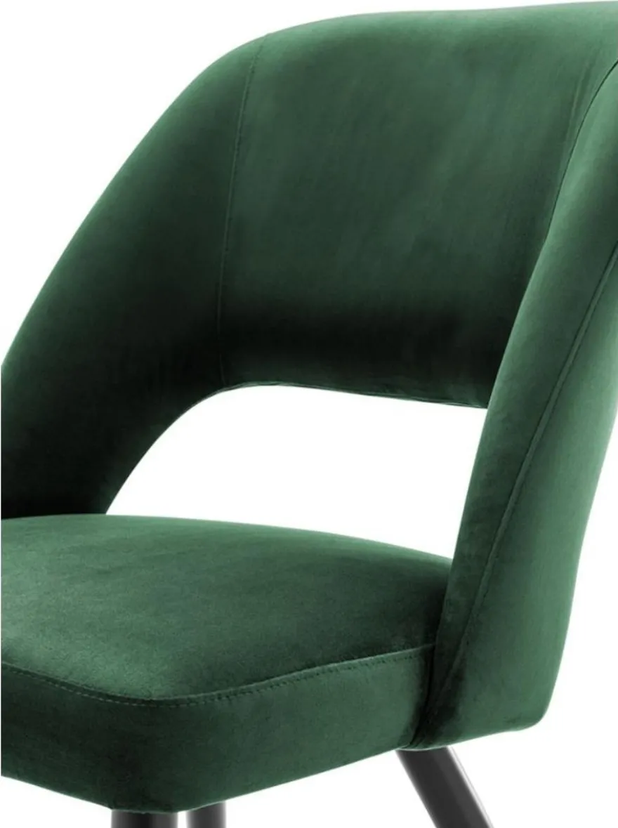 Casa Padrino Luxus Esszimmerstuhl in Grün und Schwarz - Edler Stuhl mit Messing-Akzenten - 52 x 58 x H. 85 cm