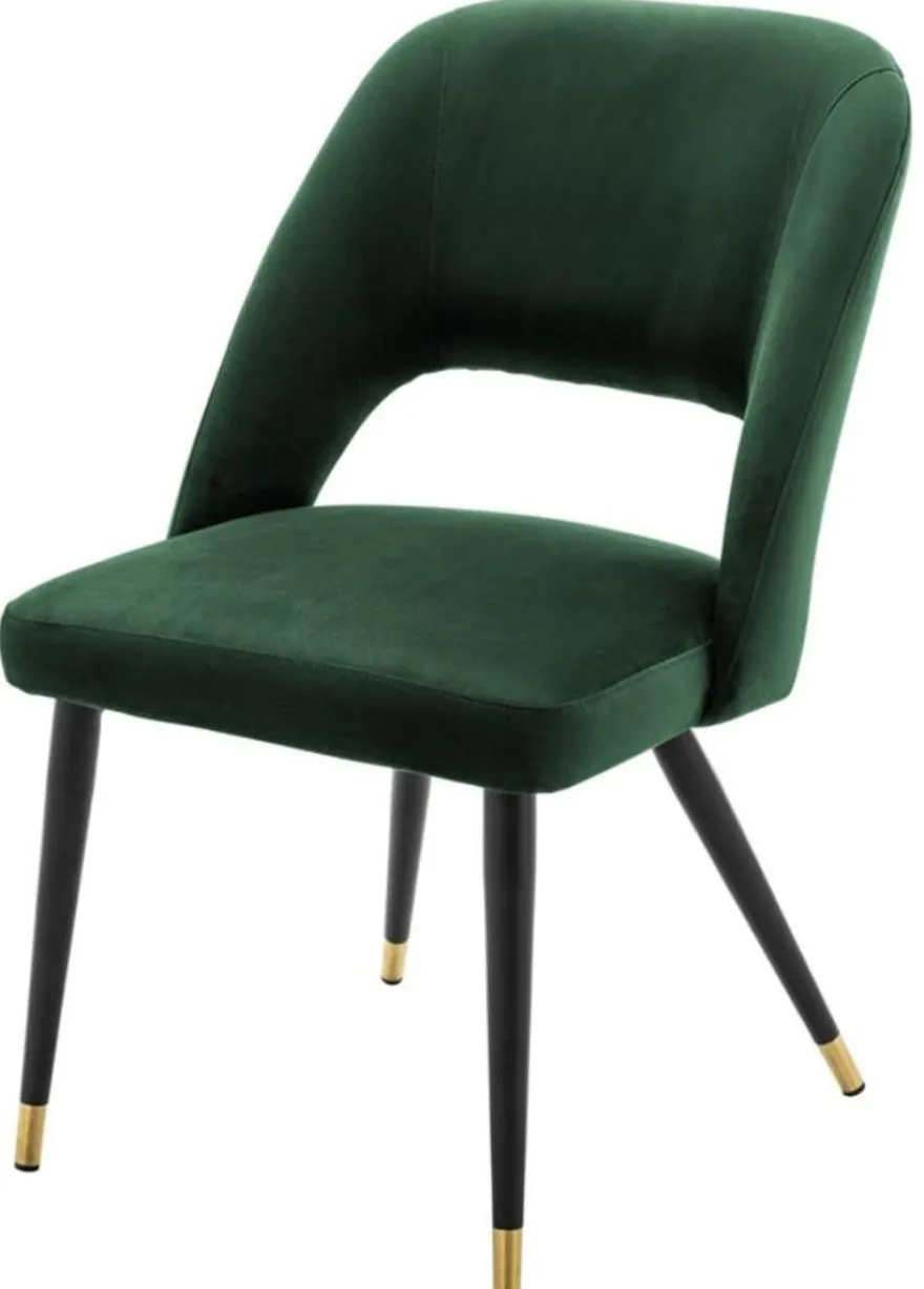 Casa Padrino Luxus Esszimmerstuhl in Grün und Schwarz - Edler Stuhl mit Messing-Akzenten - 52 x 58 x H. 85 cm