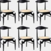 Casa Padrino Luxus Esszimmerstuhl 6er Set Schwarz / Naturfarben 53 x 54 x H. 85 cm - Luxus Massivholz Küchen Stühle mit Rattan Sitzfläche - Esszimmer Möbel - Küchen Möbel - Luxus Möbel
