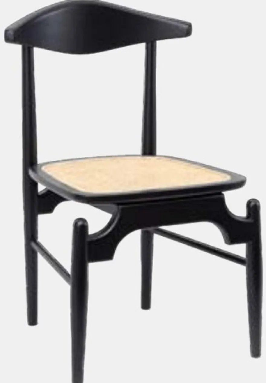 Casa Padrino Luxus Esszimmerstuhl 6er Set Schwarz / Naturfarben 53 x 54 x H. 85 cm - Luxus Massivholz Küchen Stühle mit Rattan Sitzfläche - Esszimmer Möbel - Küchen Möbel - Luxus Möbel