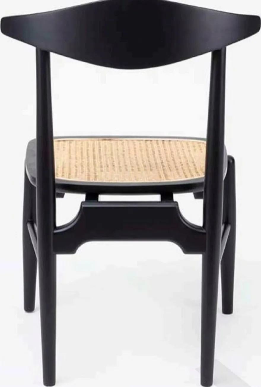 Casa Padrino Luxus Esszimmerstuhl 6er Set Schwarz / Naturfarben 53 x 54 x H. 85 cm - Luxus Massivholz Küchen Stühle mit Rattan Sitzfläche - Esszimmer Möbel - Küchen Möbel - Luxus Möbel