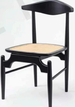 Casa Padrino Luxus Esszimmerstuhl 6er Set Schwarz / Naturfarben 53 x 54 x H. 85 cm - Luxus Massivholz Küchen Stühle mit Rattan Sitzfläche - Esszimmer Möbel - Küchen Möbel - Luxus Möbel