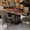 Casa Padrino Luxus Esszimmer Set Dunkelbraun / Grau / Kupfer - 1 Luxus Esstisch & 6 Luxus Esszimmerstühle - Esszimmer Möbel - Luxus Möbel - Luxus Einrichtung - Esszimmer Einrichtung