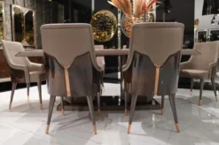 Casa Padrino Luxus Esszimmer Set Dunkelbraun / Grau / Kupfer - 1 Luxus Esstisch & 6 Luxus Esszimmerstühle - Esszimmer Möbel - Luxus Möbel - Luxus Einrichtung - Esszimmer Einrichtung