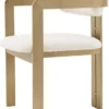 Casa Padrino Luxus Esszimmerstuhl Creme / Messingfarben 57,5 x 58 x H. 79 cm - Edler Küchenstuhl mit Armlehnen - Luxus Esszimmer Möbel