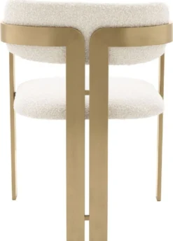 Casa Padrino Luxus Esszimmerstuhl Creme / Messingfarben 57,5 x 58 x H. 79 cm - Edler Küchenstuhl mit Armlehnen - Luxus Esszimmer Möbel