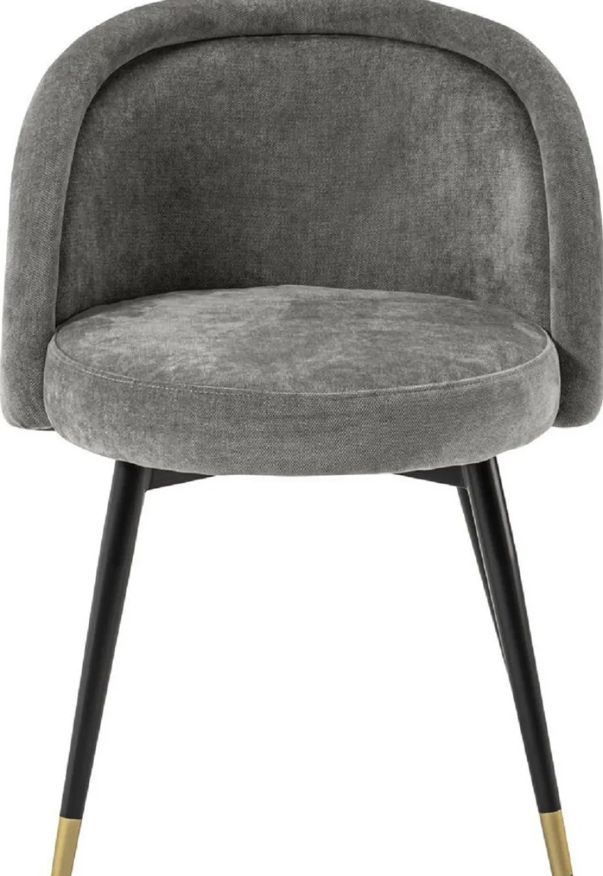 Casa Padrino Luxus Esszimmerstuhl Set Grau / Schwarz / Messing 57,5 x 58 x H. 77 cm - Edle Esszimmerstühle - Luxus Esszimmer Möbel