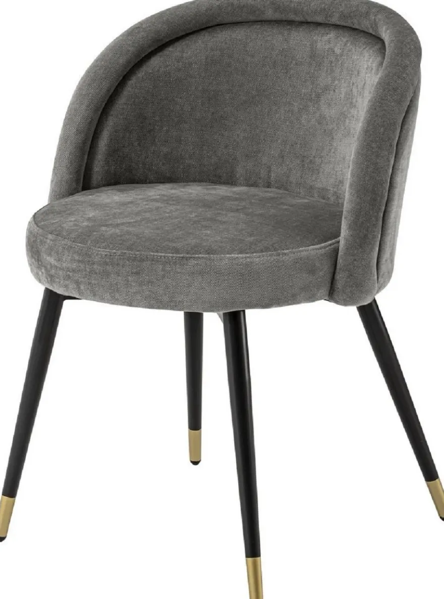 Casa Padrino Luxus Esszimmerstuhl Set Grau / Schwarz / Messing 57,5 x 58 x H. 77 cm - Edle Esszimmerstühle - Luxus Esszimmer Möbel