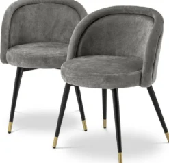 Casa Padrino Luxus Esszimmerstuhl Set Grau / Schwarz / Messing 57,5 x 58 x H. 77 cm - Edle Esszimmerstühle - Luxus Esszimmer Möbel