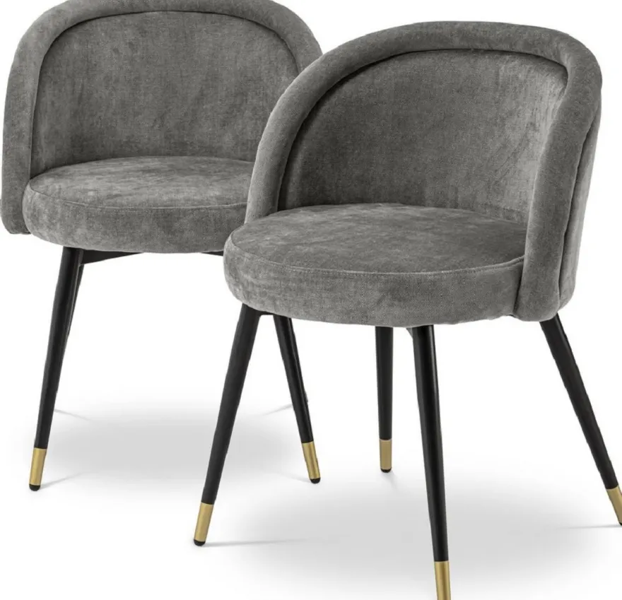 Casa Padrino Luxus Esszimmerstuhl Set Grau / Schwarz / Messing 57,5 x 58 x H. 77 cm - Edle Esszimmerstühle - Luxus Esszimmer Möbel