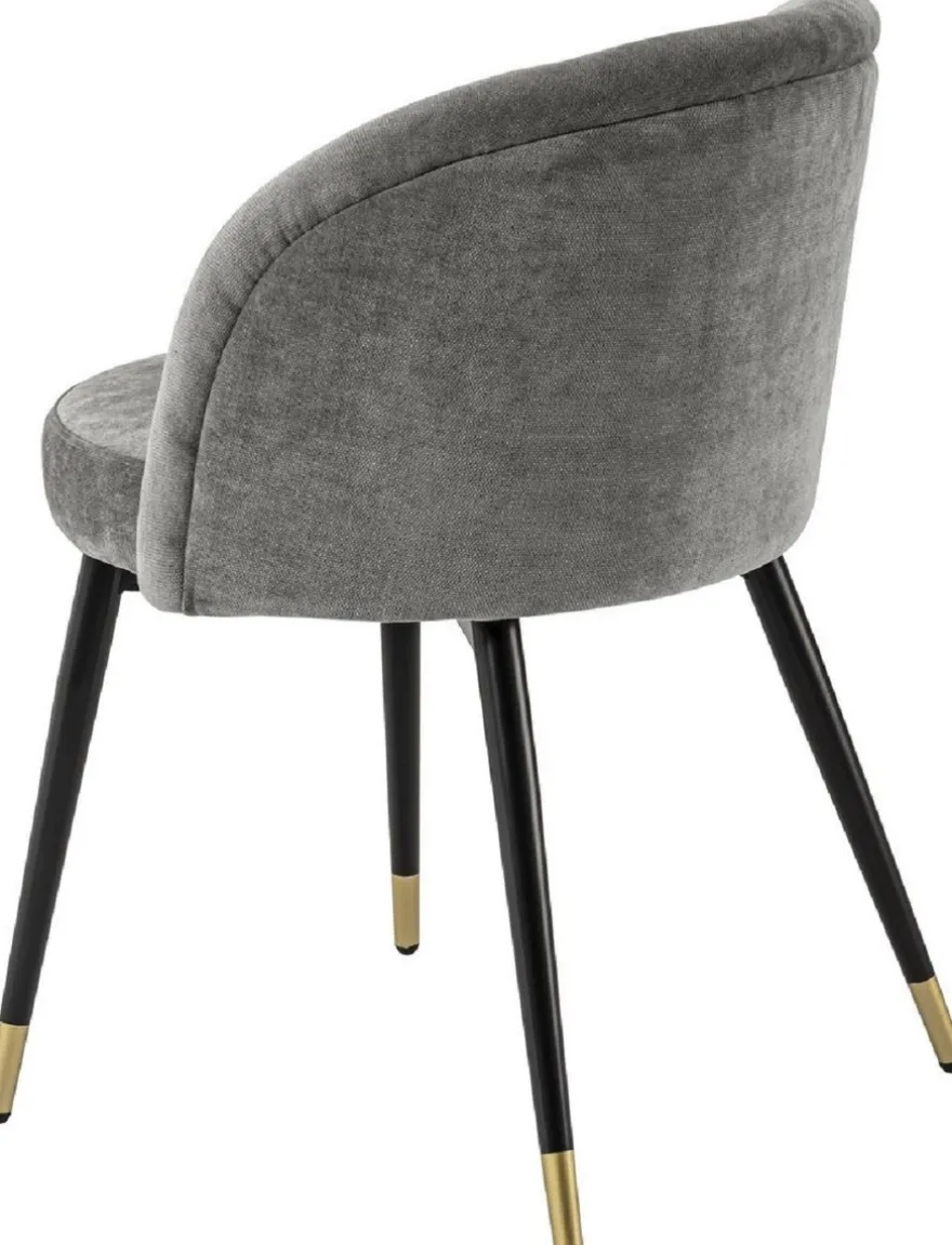 Casa Padrino Luxus Esszimmerstuhl Set Grau / Schwarz / Messing 57,5 x 58 x H. 77 cm - Edle Esszimmerstühle - Luxus Esszimmer Möbel