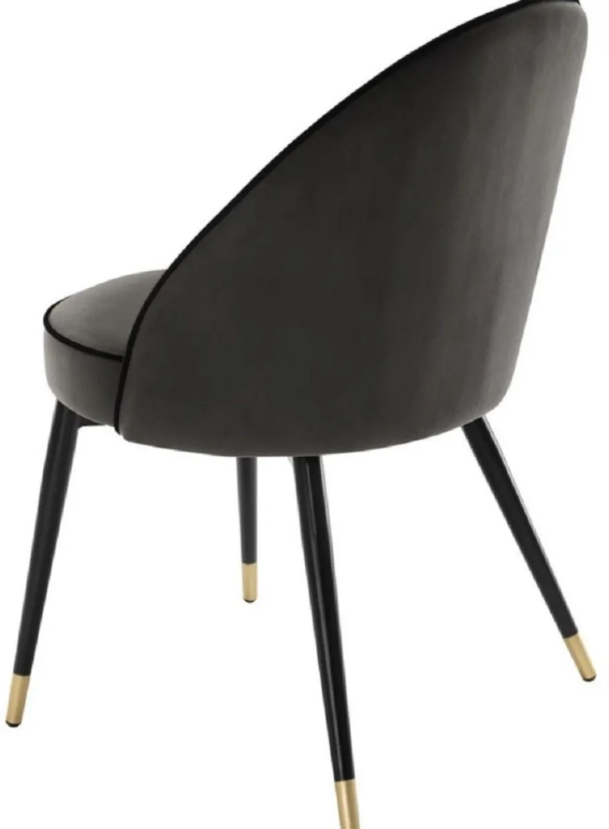 Casa Padrino Luxus Esszimmerstuhl Set Dunkelgrau / Schwarz / Messing 55 x 64 x H. 83 cm - Esszimmermöbel - Luxus Kollektion