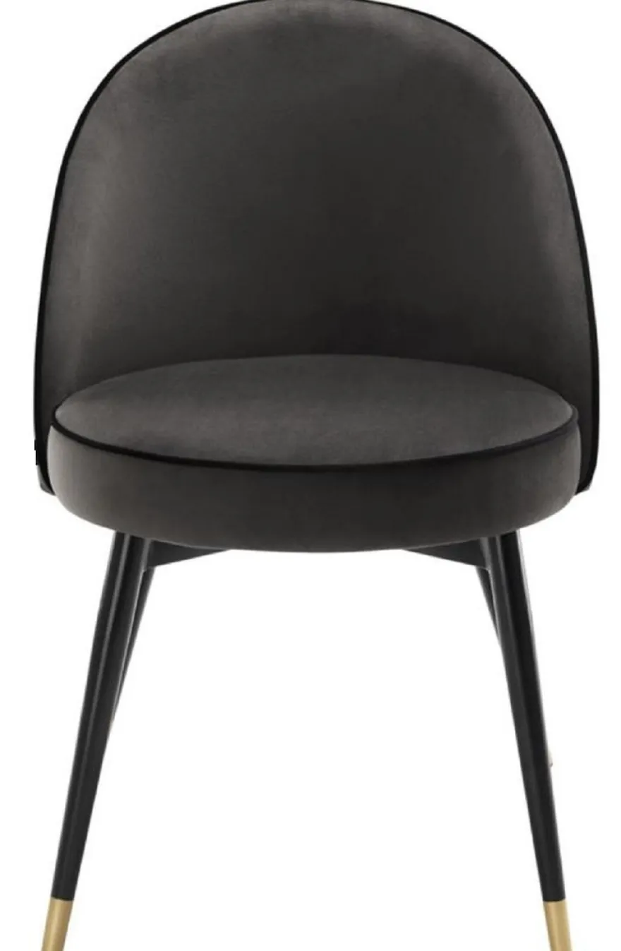 Casa Padrino Luxus Esszimmerstuhl Set Dunkelgrau / Schwarz / Messing 55 x 64 x H. 83 cm - Esszimmermöbel - Luxus Kollektion