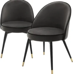 Casa Padrino Luxus Esszimmerstuhl Set Dunkelgrau / Schwarz / Messing 55 x 64 x H. 83 cm - Esszimmermöbel - Luxus Kollektion
